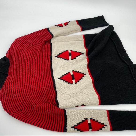 BB Dakota Cardigan Sweater S Black Red Aztec Wool Knit - Picture 10 of 12